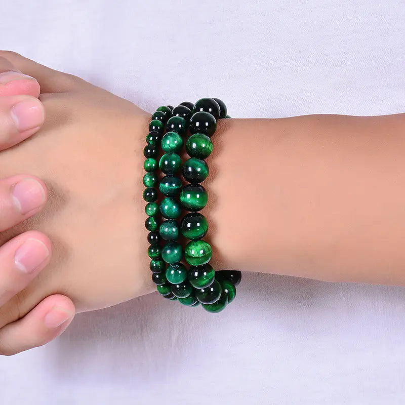 Handmade Beaded Natural Green Tiger Eye Bracelet
