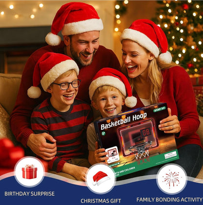 Basketball Hoop Indoor for Kids Over The Door Basketball Hoops with LED Lighting & Audio Scoreboard Mini Basketball Hoop Basketball Toys Gifts for 5 6 7 8 9 10 11 12 Year Old Boys Girls (Red)