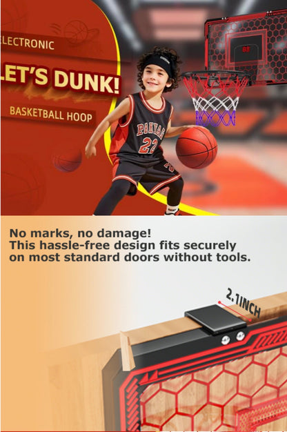 Basketball Hoop Indoor for Kids Over The Door Basketball Hoops with LED Lighting & Audio Scoreboard Mini Basketball Hoop Basketball Toys Gifts for 5 6 7 8 9 10 11 12 Year Old Boys Girls (Red)