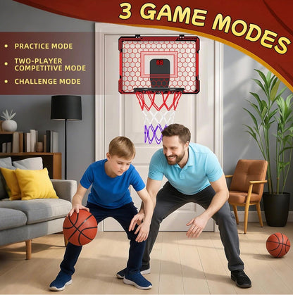 Basketball Hoop Indoor for Kids Over The Door Basketball Hoops with LED Lighting & Audio Scoreboard Mini Basketball Hoop Basketball Toys Gifts for 5 6 7 8 9 10 11 12 Year Old Boys Girls (Red)