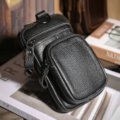Men's Retro Leather Waist Bag for Leisure Sports