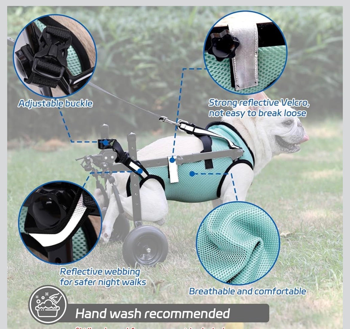 BECROWM Dog Wheelchair for Back Legs Adjustable Dog Wheelchairs with 2 Wheels Pet Doggy Wheelchairs with Disabled Hind Legs Walking-Dog Leg Brace and Hip Support Light Weight (S)