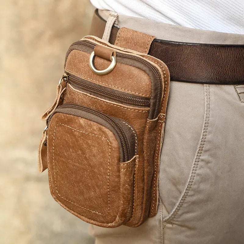 Men's Retro Leather Waist Bag for Leisure Sports