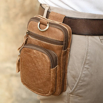 Men's Retro Leather Waist Bag for Leisure Sports