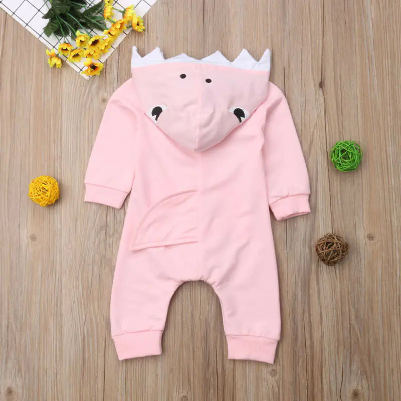 Cartoon Shark Hooded Baby Romper with Pocket