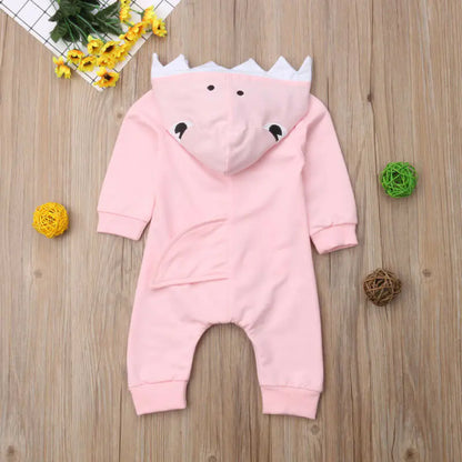 Cartoon Shark Hooded Baby Romper with Pocket