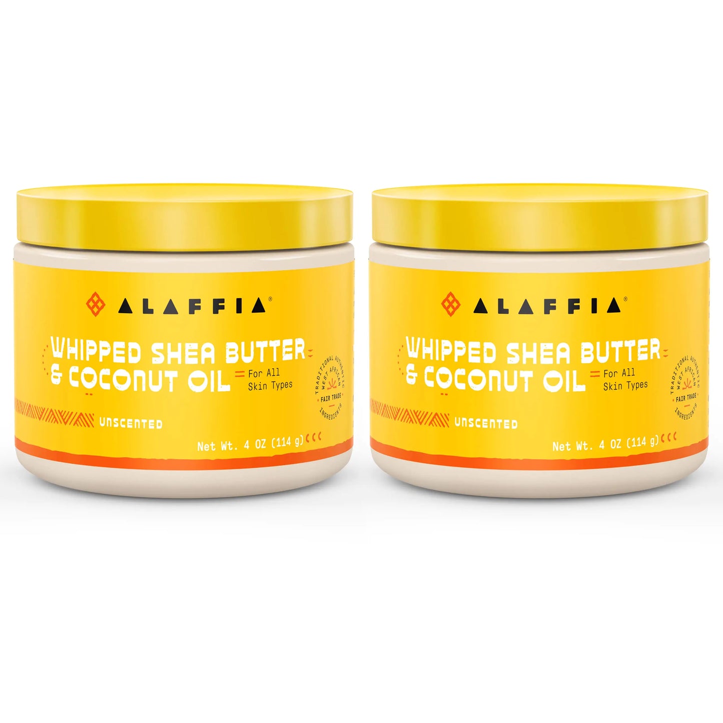 Alaffia Whipped Shea Butter & Coconut Oil Skin Care and Hair Care Nourishing Moisturizer Improves Elasticity and Repairs with Vitamin E Unscented 2 Pack - 4 Oz Ea