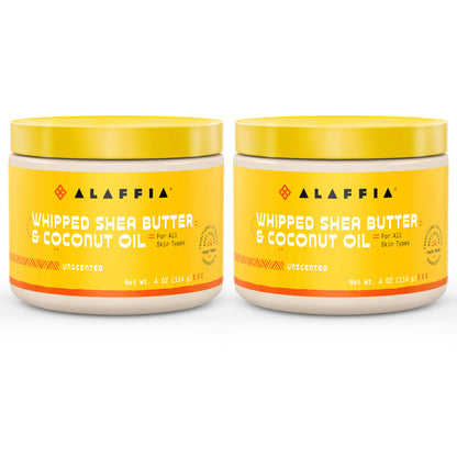 Alaffia Whipped Shea Butter & Coconut Oil Skin Care and Hair Care Nourishing Moisturizer Improves Elasticity and Repairs with Vitamin E Unscented 2 Pack - 4 Oz Ea
