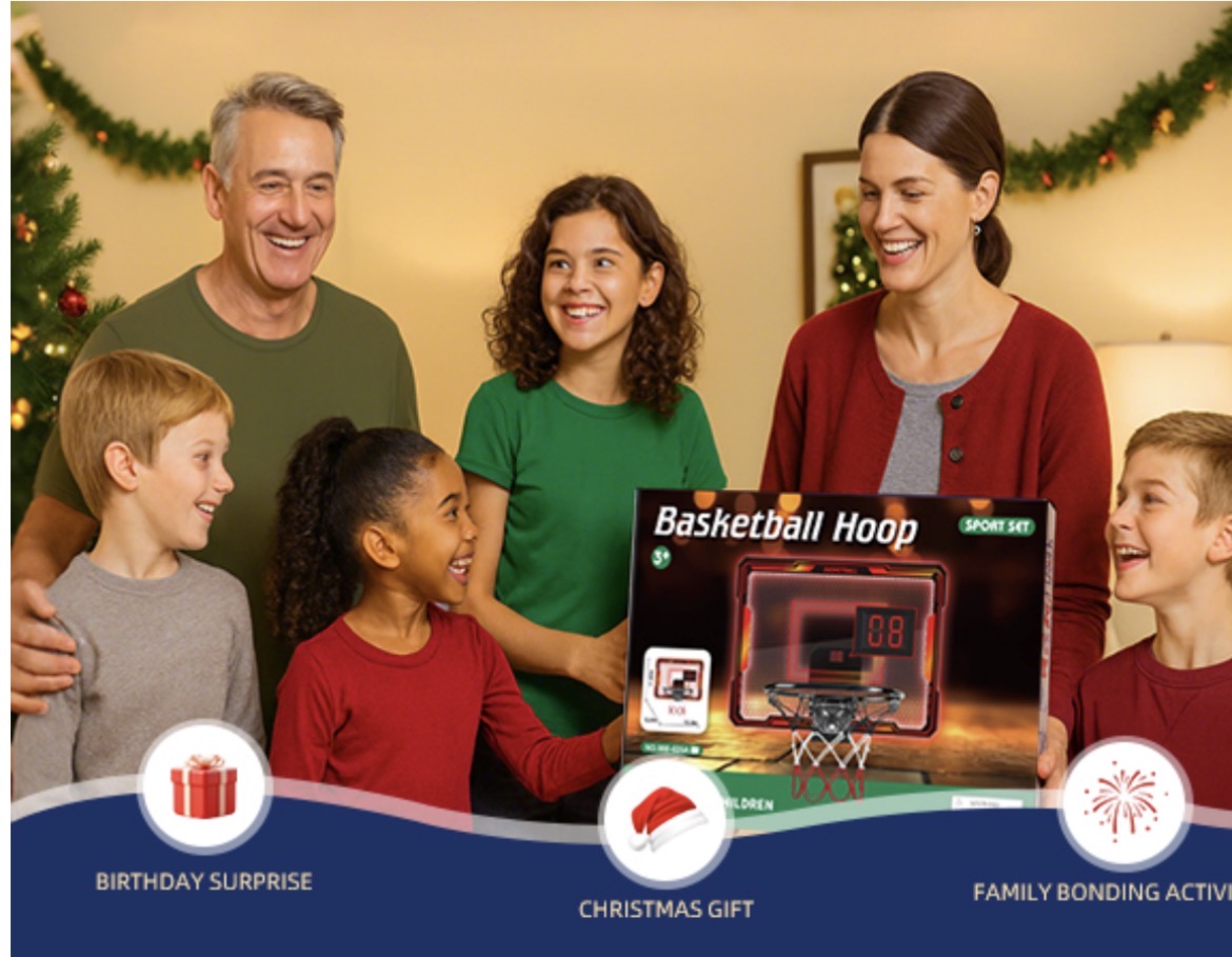 Basketball Hoop Indoor for Kids Over The Door Basketball Hoops with LED Lighting & Audio Scoreboard Mini Basketball Hoop Basketball Toys Gifts for 5 6 7 8 9 10 11 12 Year Old Boys Girls (Red)