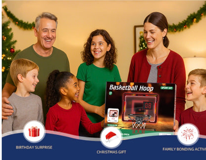 Basketball Hoop Indoor for Kids Over The Door Basketball Hoops with LED Lighting & Audio Scoreboard Mini Basketball Hoop Basketball Toys Gifts for 5 6 7 8 9 10 11 12 Year Old Boys Girls (Red)