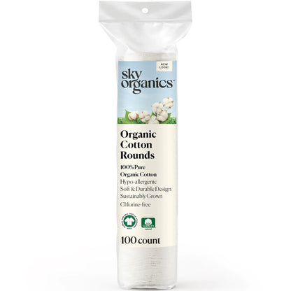Sky Organics Organic Cotton Rounds for Sensitive Skin 100% Pure GOTS Certified Organic for Beauty & Personal Care 100 ct. w Ebook
