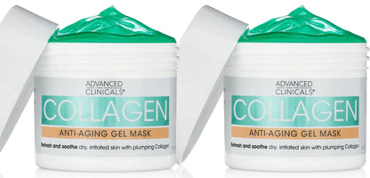 Advanced Clinicals Collagen Gel Facial Mask Anti Aging Skin Care Moisturizer W/Coconut Oil & Rosewater Skin Plumping Face Mask Reduces Wrinkles Dry Skin & Fine Lines Large 5 Fl Oz (Pack of 2)