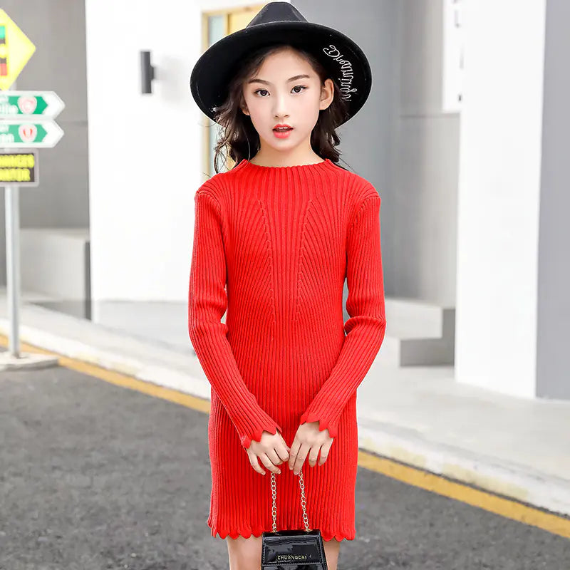 Thick Fleece Long Sweater for Girls, Knit Dress