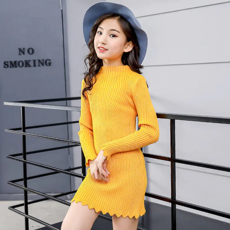 Thick Fleece Long Sweater for Girls, Knit Dress