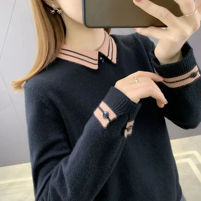 Women's Oversized Knitted Sweater with Doll Neck