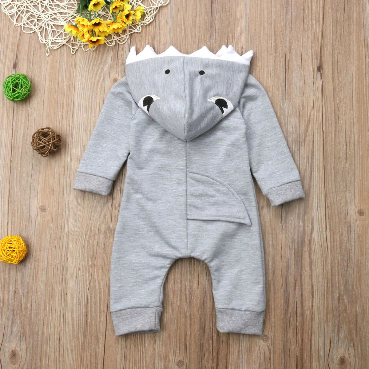 Cartoon Shark Hooded Baby Romper with Pocket