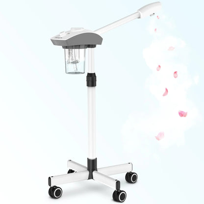 TASALON Professional Facial Steamer Machine on Wheels Standing Esthetician Steamer with Hot Ozone Mist Facial Be Used for Skin Rejuvenation Steamer for Facial Used for Spa or Personal Care White