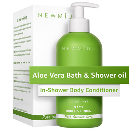 Wet Skin Moisturizer In-Shower Oil Body Conditioner Natural Post Shower Care for Body & Legs Soft Skin 2 in 1 Soothing Bath Oil & Shower Oil Sunburn - Aloe Vera Oats Honey Jojoba Self Care Spa Gift