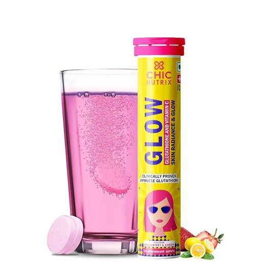 THRU Glow | Japanese Glutathione 500 mg and Vitamin C for Skin Care | Glowing & Radiant Skin - 20 Effervescent Tablets | Strawberry-Lemon Flavour