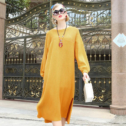 Winter Warm Solid Color Knit Sweater Dress for Plus Size