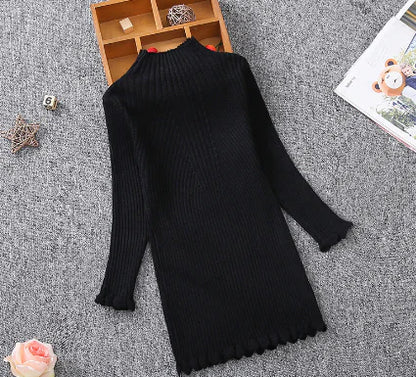 Thick Fleece Long Sweater for Girls, Knit Dress