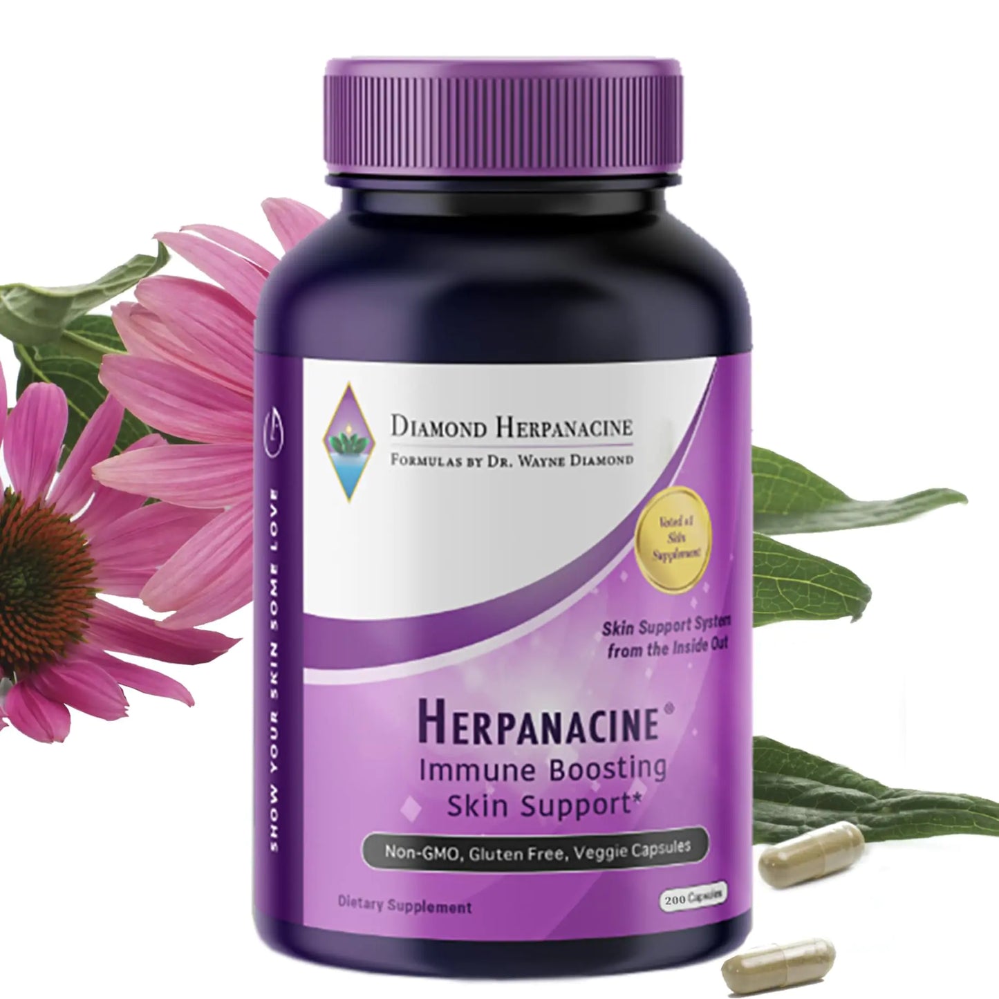 Herpanacine Diamond Natural Skin Care and Immune Support - Vitamins to Help Clear Skin - Complete Skin and Immune System Support from The Inside Out - Made with Natural Ingredients - (200 Count)