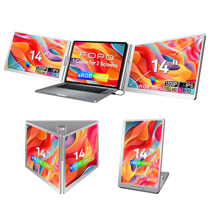 FOPO 14" Laptop Screen Extender Triple Monitor Laptop Extender [1 Cable for Dual Monitor] 1200P FHD 360° Rotation Screen Portable Monitor for 13 - 17" Laptops with USB - C /2 USB - A (MacOS Wins) - Shaikat And Zuthi’s Tech Ideas