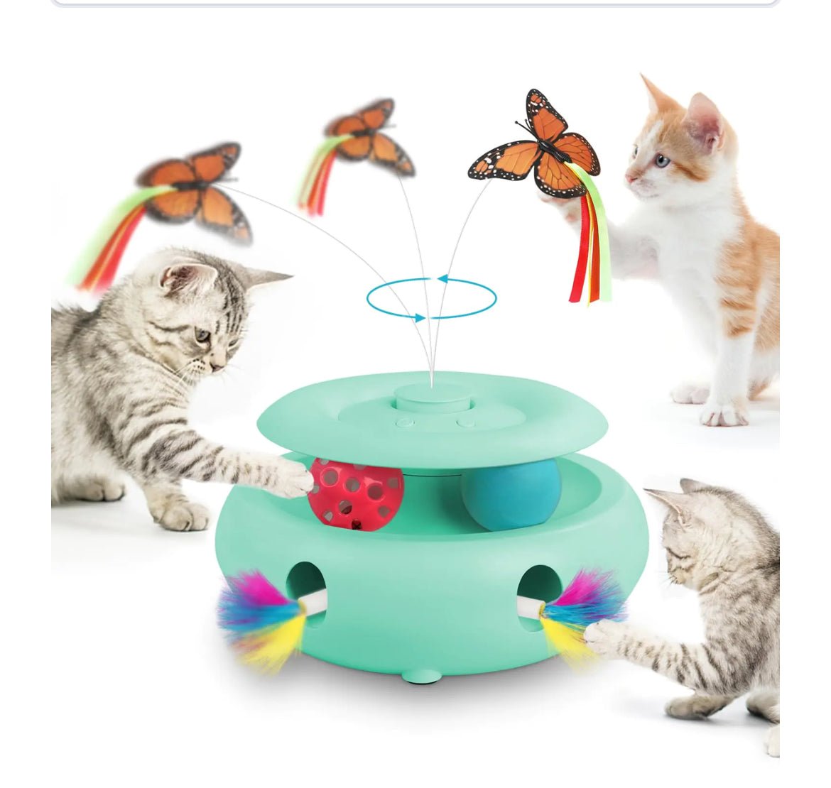 INKZOO Interactive Cat Toy Automatic Cat Toys for Indoor Cats 3 - in - 1 Electric Cat Toy USB Rechargeable Ambush Feather Fluttering Butterfly Track Balls Kitten Toy Cat Exercise Toys (Tiffany Blue) - Shaikat And Zuthi’s Tech Ideas