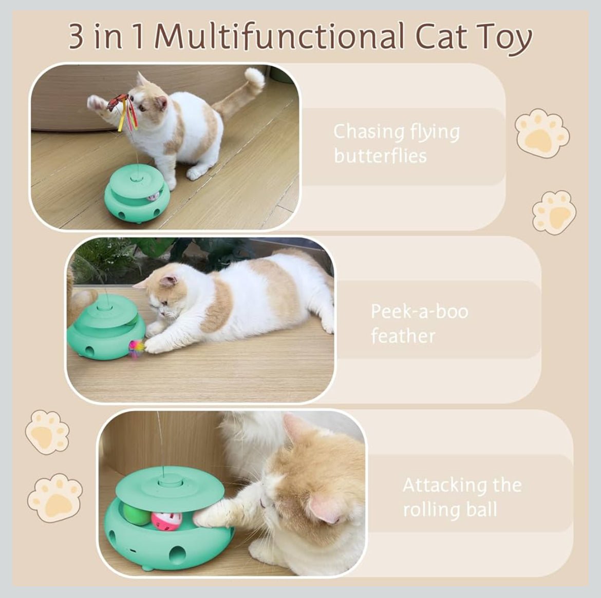INKZOO Interactive Cat Toy Automatic Cat Toys for Indoor Cats 3 - in - 1 Electric Cat Toy USB Rechargeable Ambush Feather Fluttering Butterfly Track Balls Kitten Toy Cat Exercise Toys (Tiffany Blue) - Shaikat And Zuthi’s Tech Ideas