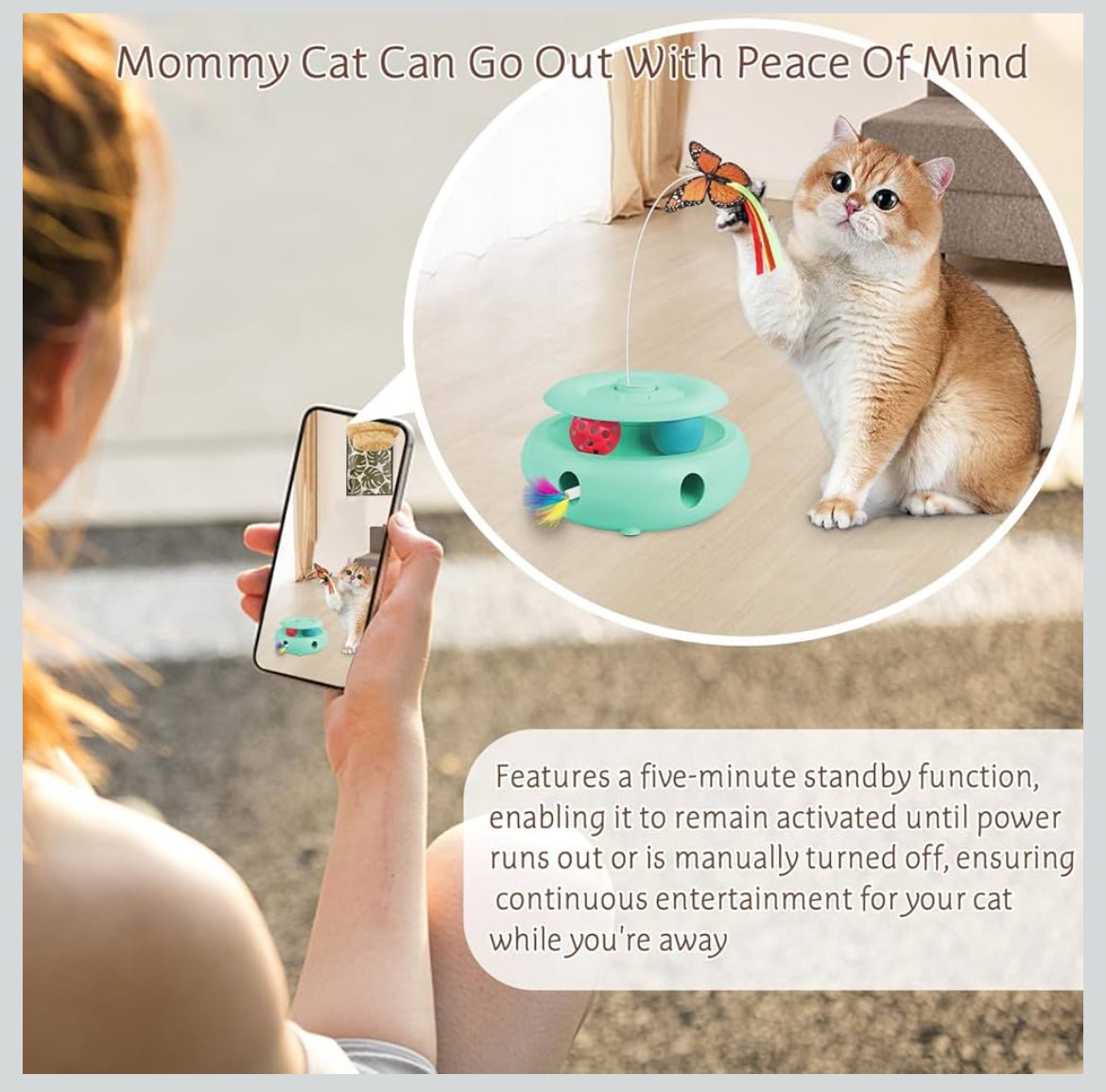 INKZOO Interactive Cat Toy Automatic Cat Toys for Indoor Cats 3 - in - 1 Electric Cat Toy USB Rechargeable Ambush Feather Fluttering Butterfly Track Balls Kitten Toy Cat Exercise Toys (Tiffany Blue) - Shaikat And Zuthi’s Tech Ideas