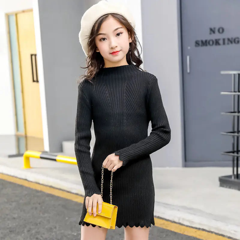 Thick Fleece Long Sweater for Girls, Knit Dress