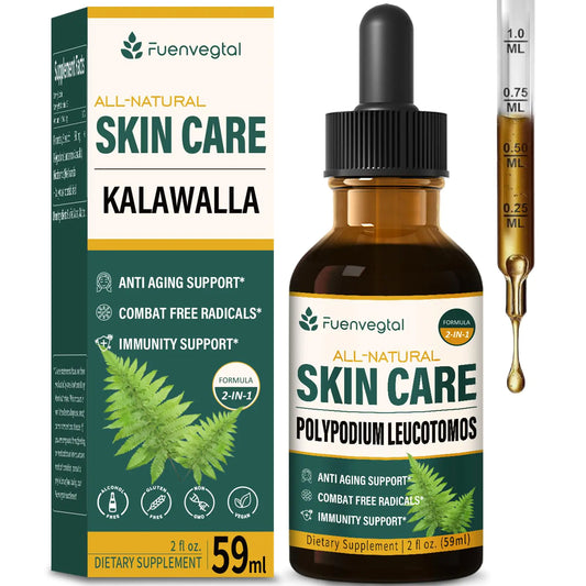 Polypodium Leucotomos Skin Care Drops Natural Nicotinamide & Kalawalla Root Extract Liquid Supplement Supports Anti-Aging Combats Free Radicals and Promotes Skin Health & Immunity. 2oz
