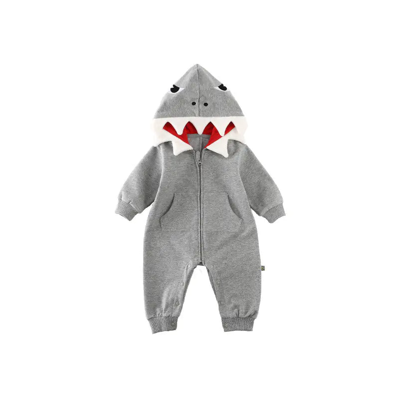 Cartoon Shark Hooded Baby Romper with Pocket