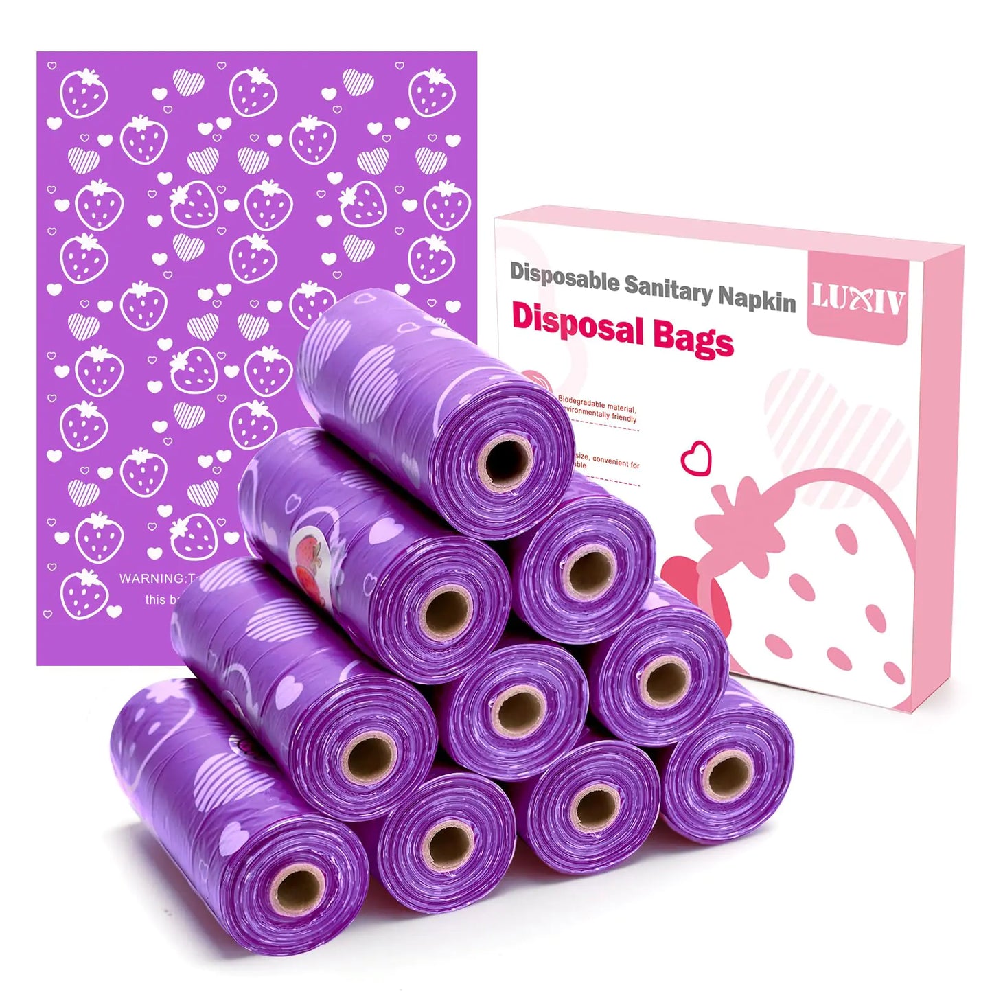 150Pcs Sanitary Napkin Disposal Bags Luxiv Pink Disposable Sanitary Bag Personal Care Disposal Bags for Tampons Trash Bag Disposable Mini Bag for Women Privacy Handling Bag Diaper Sack (Purple)