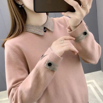 Women's Oversized Knitted Sweater with Doll Neck