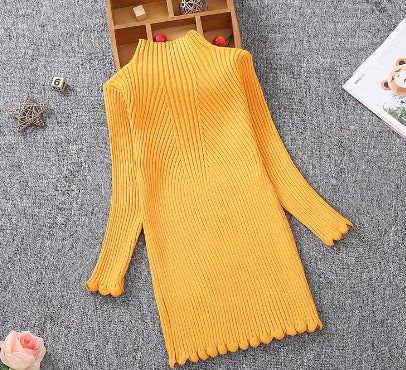 Thick Fleece Long Sweater for Girls, Knit Dress