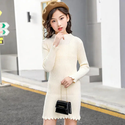 Thick Fleece Long Sweater for Girls, Knit Dress