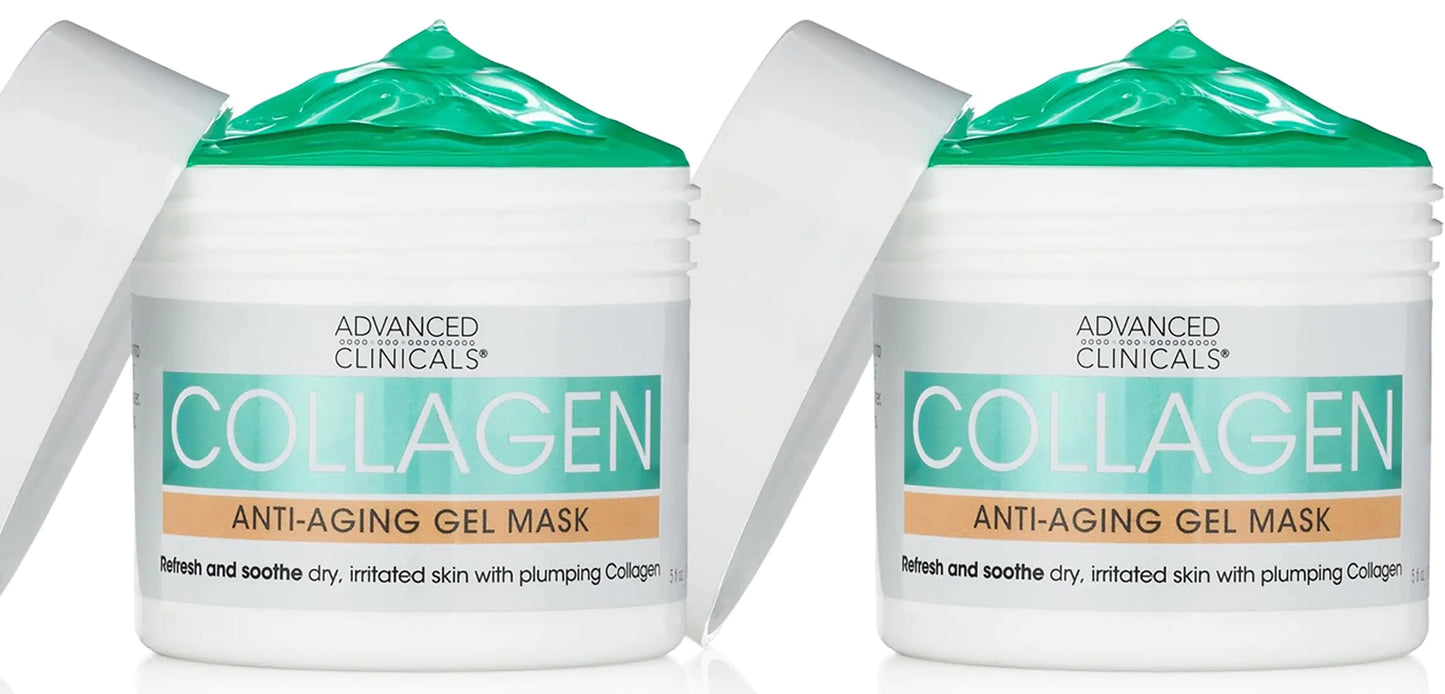 Advanced Clinicals Collagen Gel Facial Mask Anti Aging Skin Care Moisturizer W/Coconut Oil & Rosewater Skin Plumping Face Mask Reduces Wrinkles Dry Skin & Fine Lines Large 5 Fl Oz (Pack of 2)