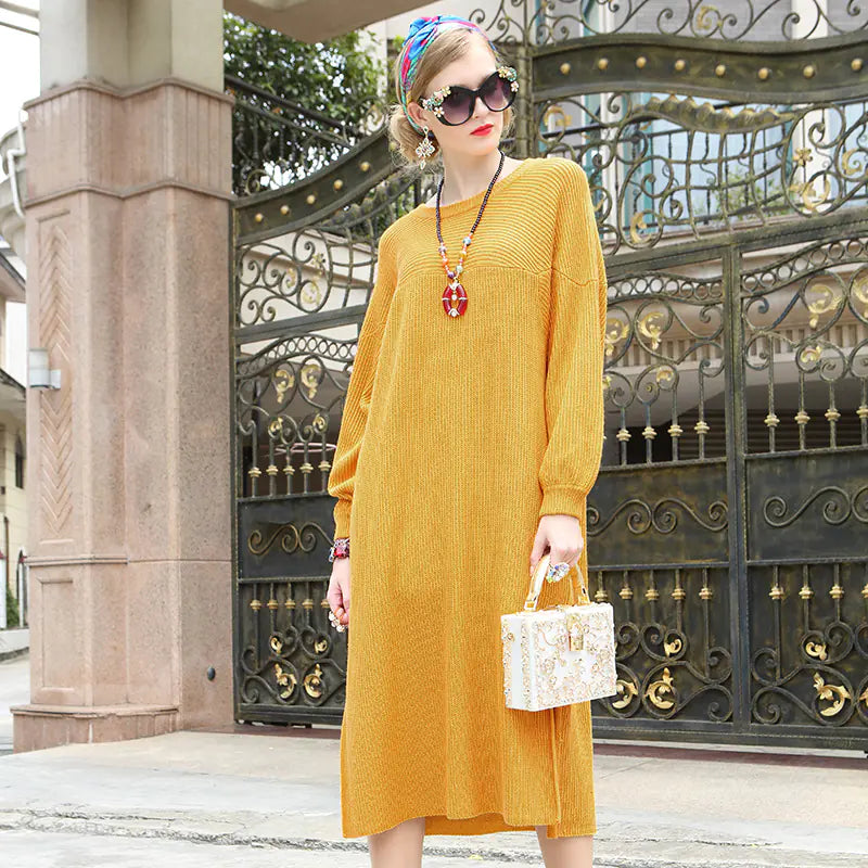Winter Warm Solid Color Knit Sweater Dress for Plus Size