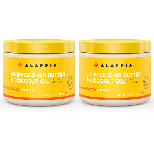 Alaffia Whipped Shea Butter & Coconut Oil Skin Care and Hair Care Nourishing Moisturizer Improves Elasticity and Repairs with Vitamin E Unscented 2 Pack - 4 Oz Ea